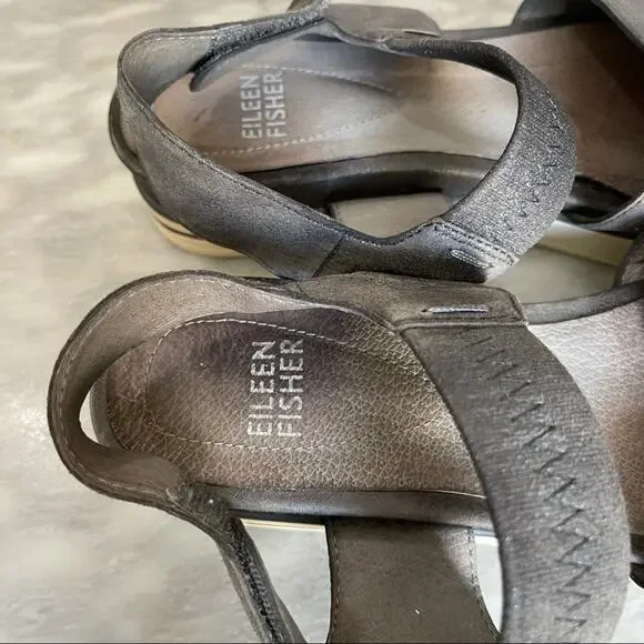 Eileen Fisher Gray Leather Somer Sandals - Picture 8 of 10